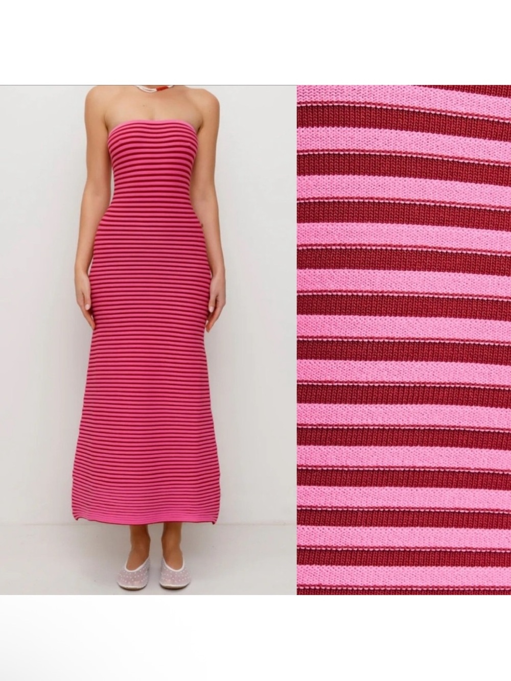 NWT 💗🍭The wolf gang Strapless Pink Striped Knit Candy Maxi Dress